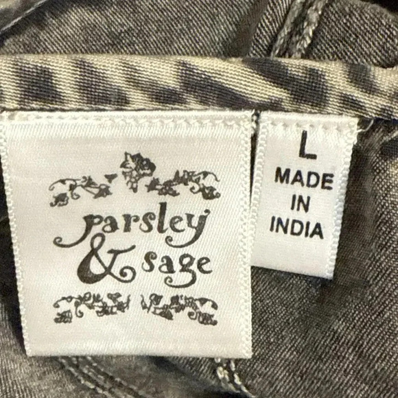 Parsley & Sage 3/4 Sleeve Gray Floral Embroidered Distressed VTG Wash Cardigan - Picture 4 of 11